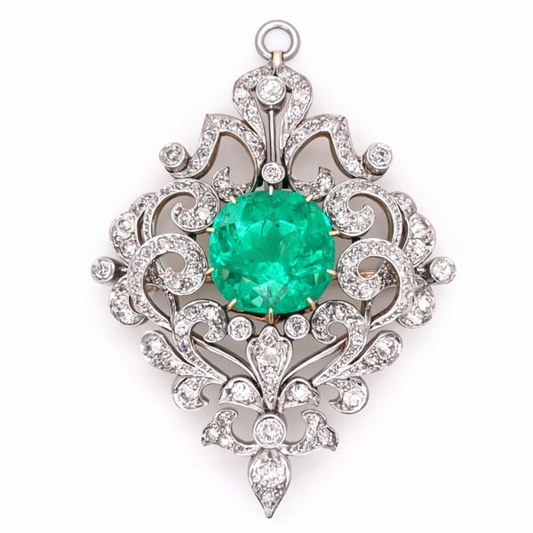 18K Yellow Gold & Platinum Top GIA Certified Colombian Emerald and Diamond Pendant/Brooch