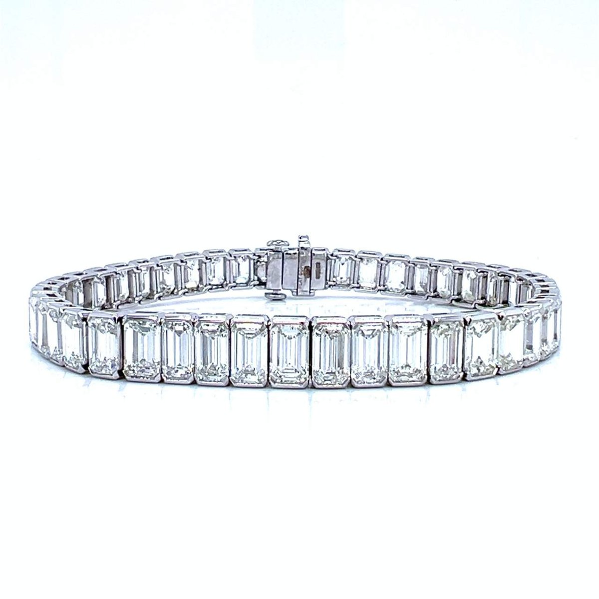 Platinum Graduated 30.50 Ct. Emerald-cut Diamond Tennis Bracelet