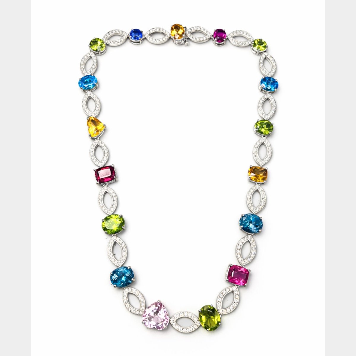 18K White Gold Diamond & Semi-Precious Stone Necklace
