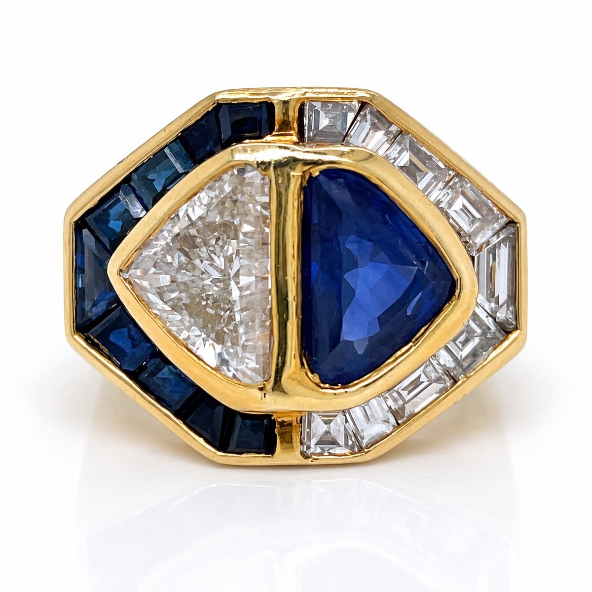 18K & 14K Yellow Gold Sapphire & Diamond Ring