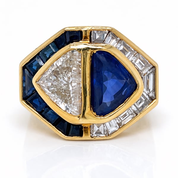 18K & 14K Yellow Gold Sapphire & Diamond Ring