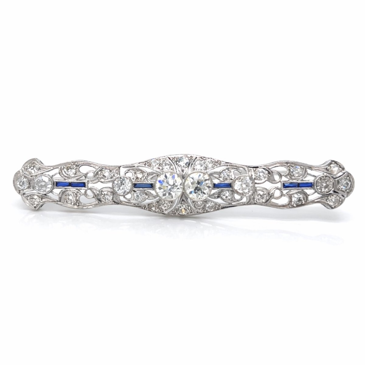 Art Deco Platinum 3.50 Ct. Diamond & Sapphire Brooch