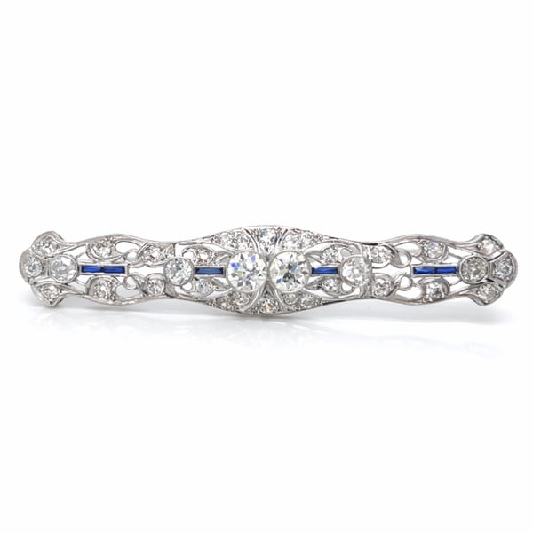 Art Deco Platinum 3.50 Ct. Diamond & Sapphire Brooch