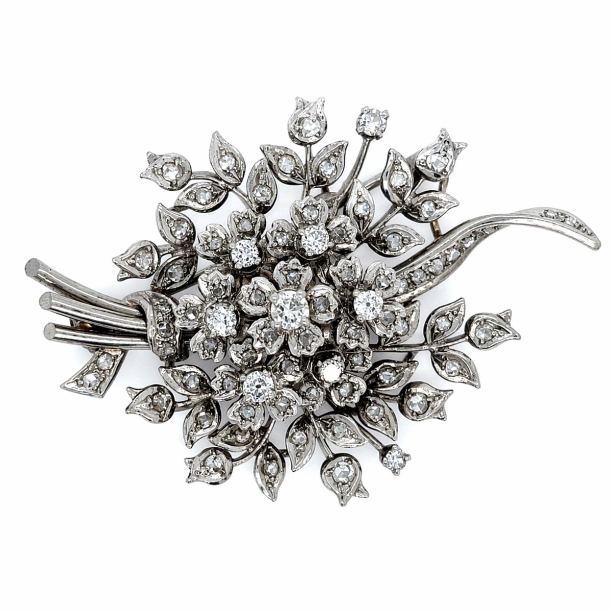 Retro Platinum 3.60 Ct. Diamond Brooch