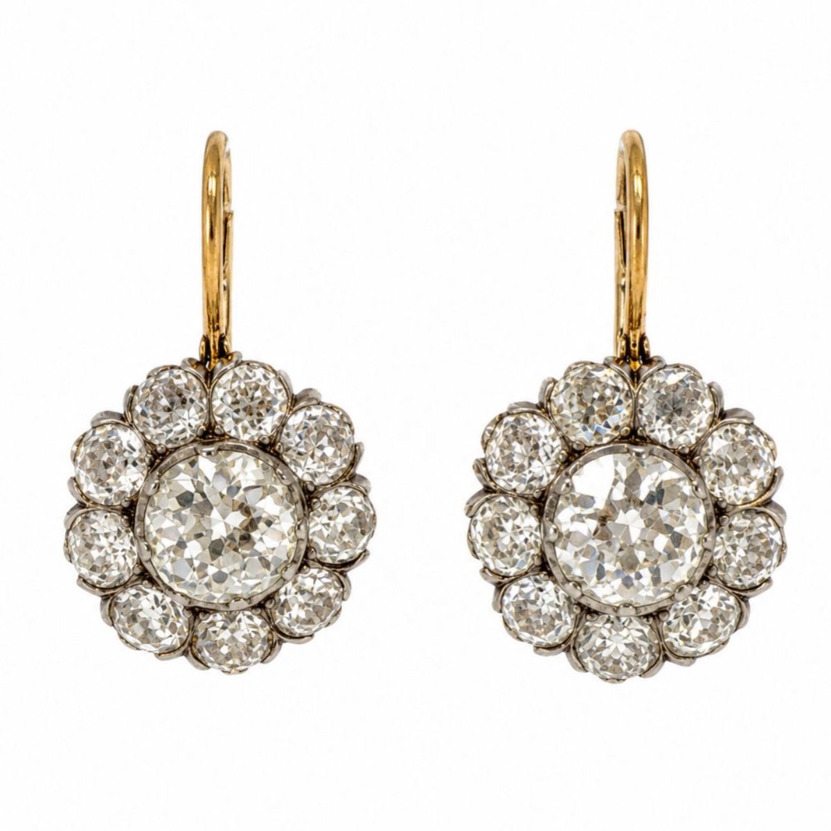 18K Yellow Gold & Platinum Diamond Cluster Earrings