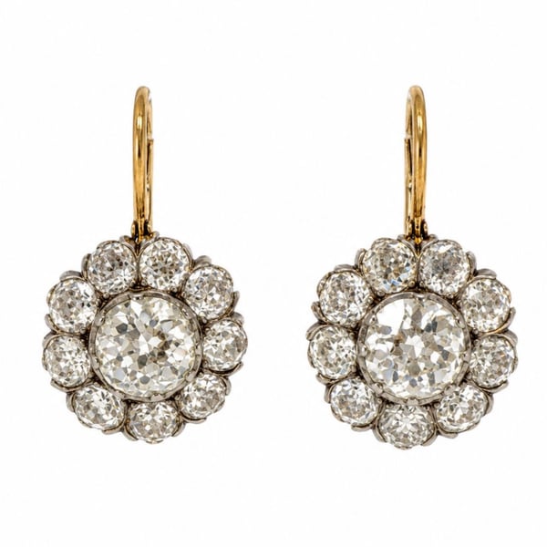 18K Yellow Gold & Platinum Diamond Cluster Earrings
