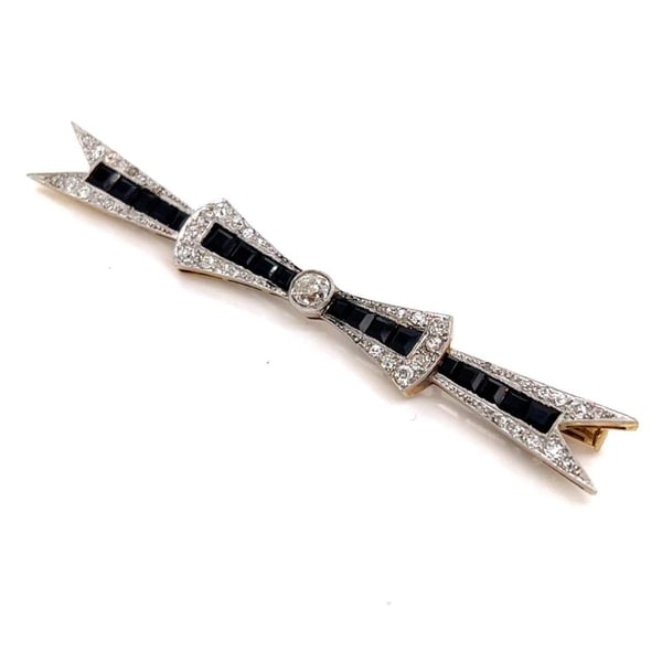 18K Yellow Gold & Platinum Diamond and Onyx Pin