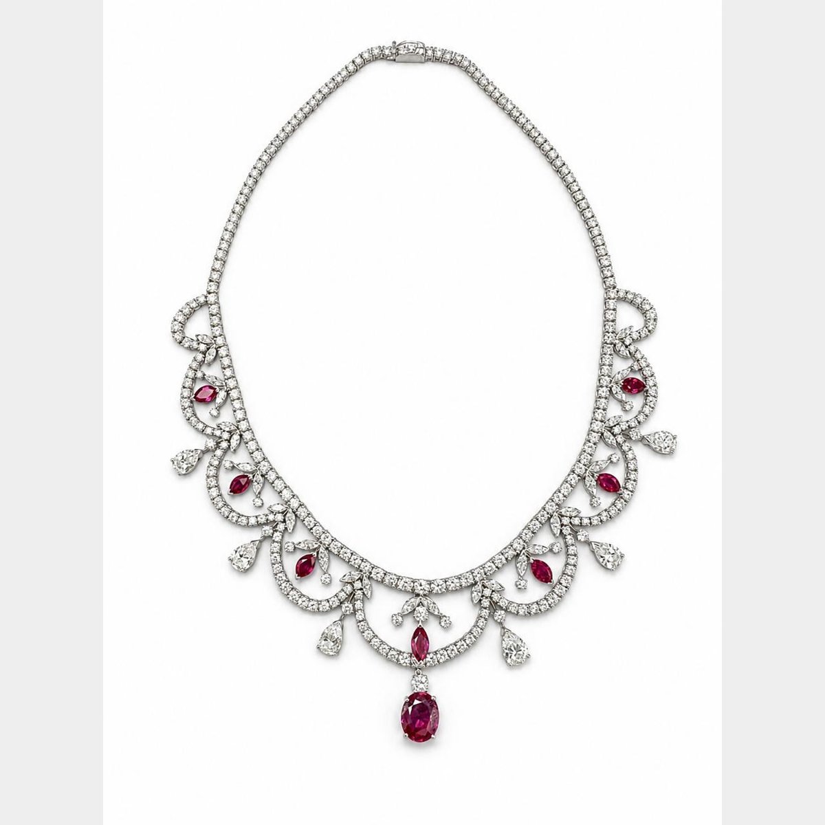 1950's Platinum AGL Certified No-heat Burma Pink Sapphire & Diamond Necklace