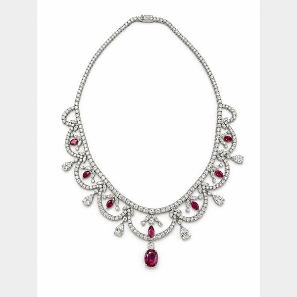 1950's Platinum AGL Certified No-heat Burma Pink Sapphire & Diamond Necklace