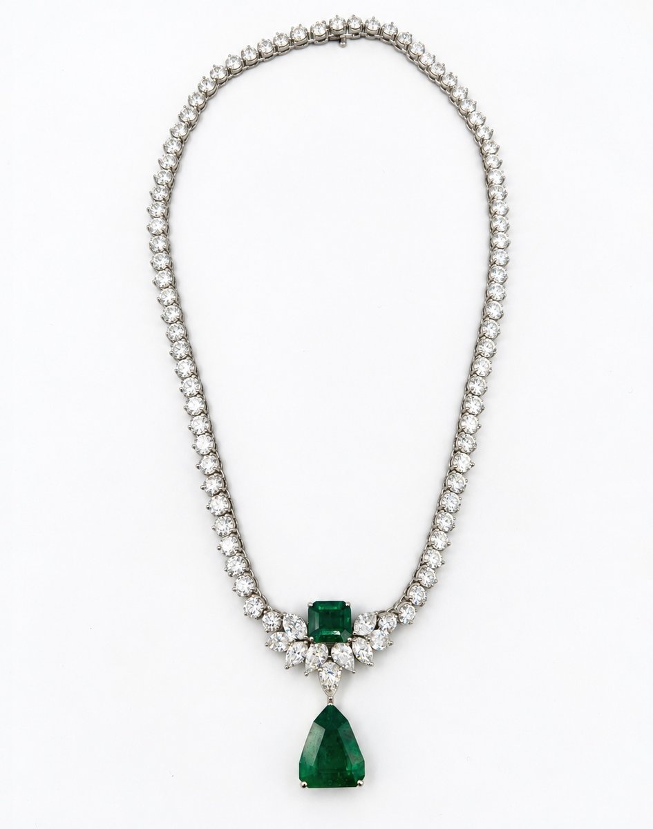 Platinum Emerald & Diamond Necklace