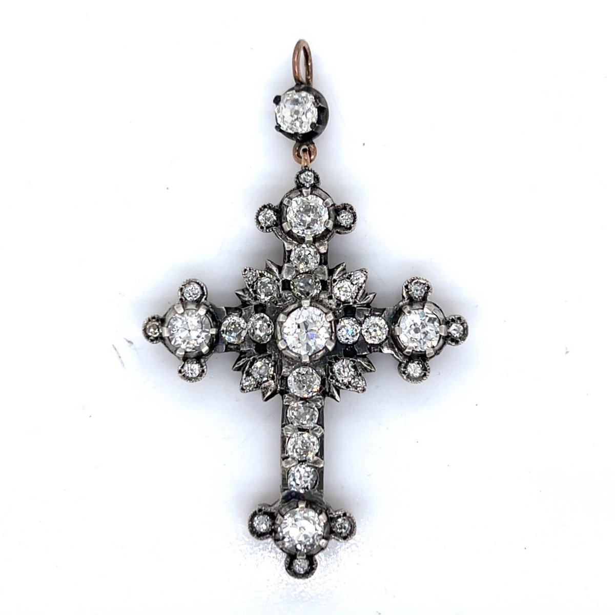 18K Rose Gold & Silver Top 6.00 Ct. Diamond Cross Pendant