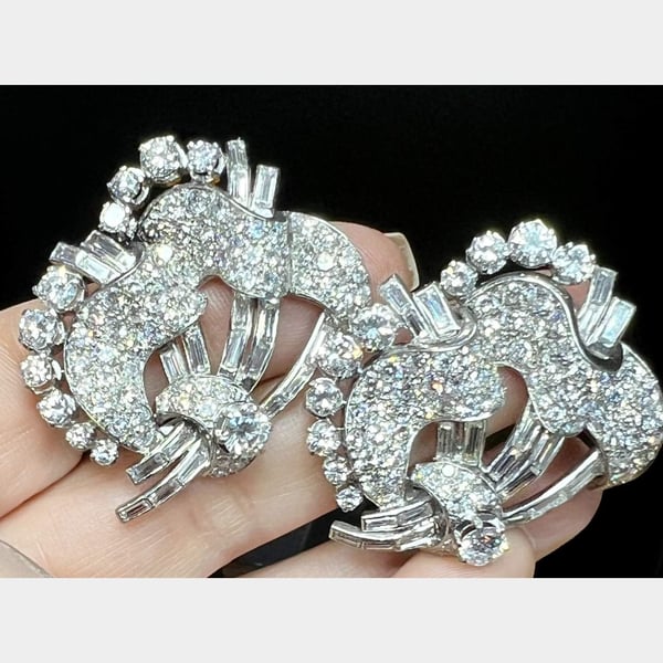 Art Deco Platinum 22.00 Ct. Diamond Clips