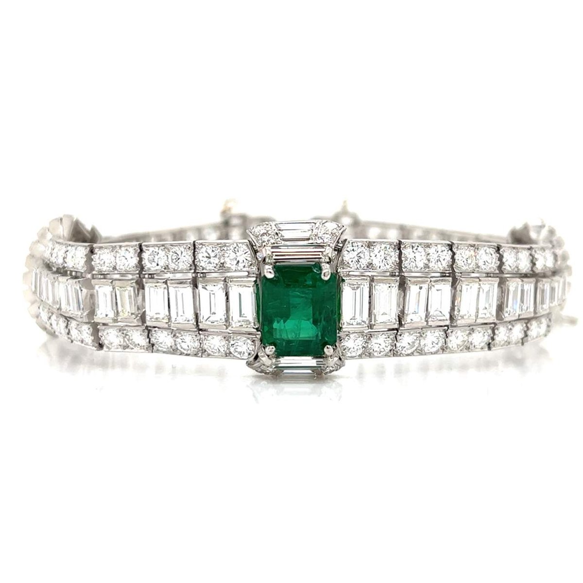 Art Deco Platinum Emerald & Diamond Bracelet