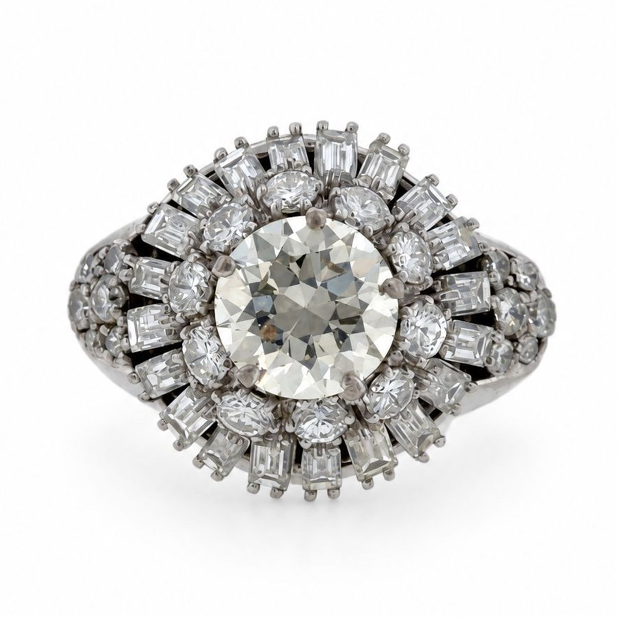 1950's 14K White Gold 7.36 Ct. Diamond Cocktail Ring