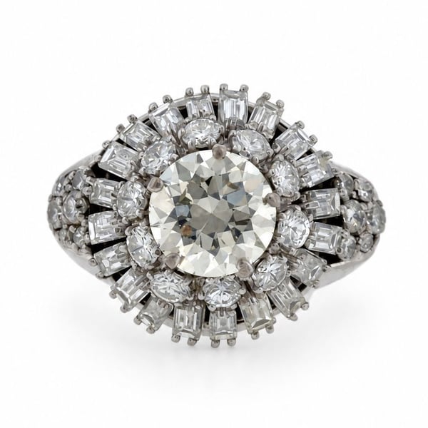1950's 14K White Gold 7.36 Ct. Diamond Cocktail Ring
