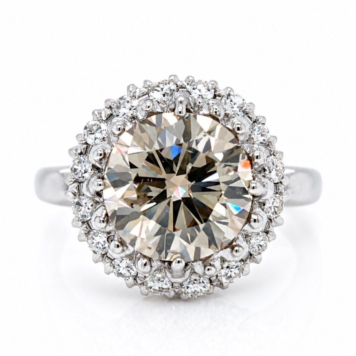 1950’s 14K White Gold 4.89 Ct. IGI Certified Light Brown Diamond Ring