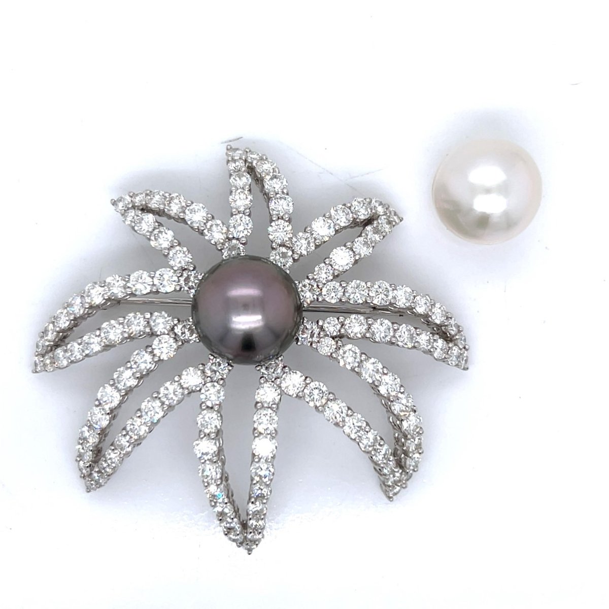 Platinum South Sea Pearl & Diamond Brooch