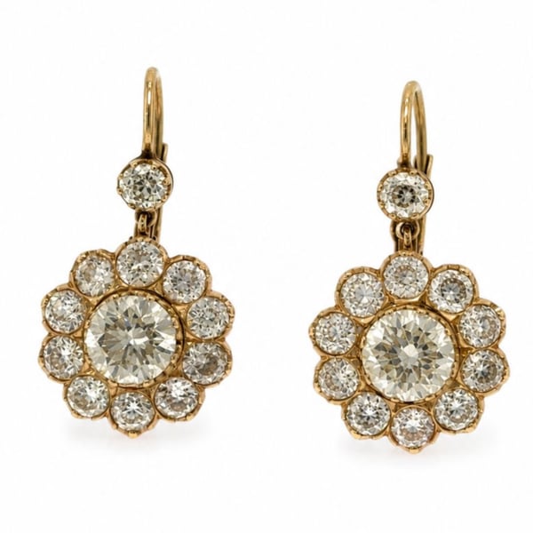 18K Yellow Gold Diamond Cluster Earrings
