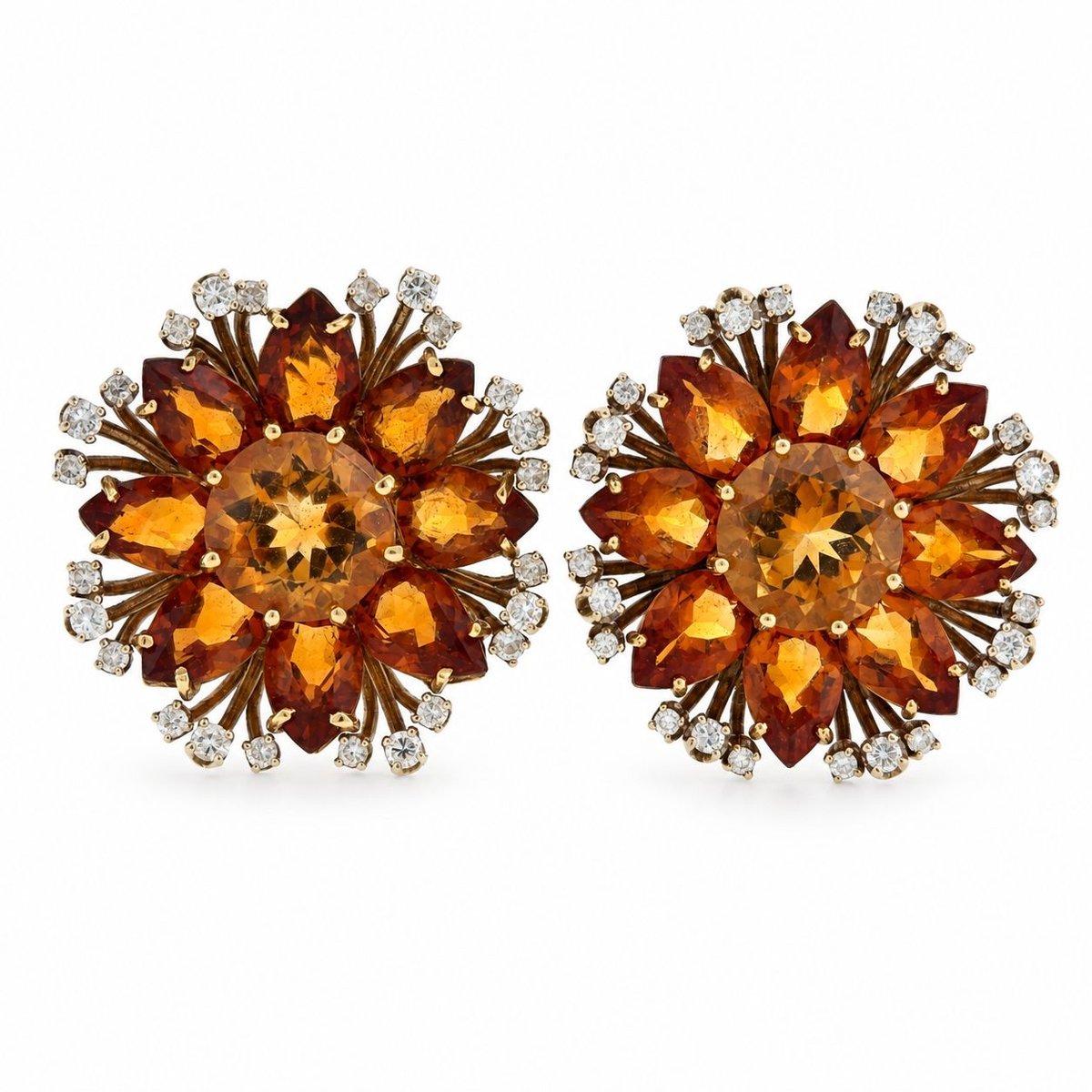 18K Yellow Gold Citrine & Diamond Earrings