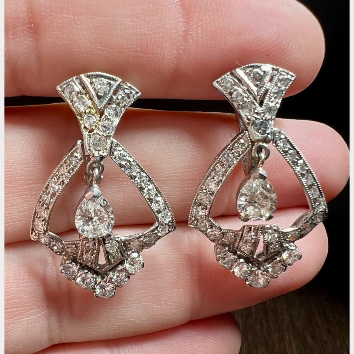 Art Deco Platinum 3.80 Ct. Diamond Earrings