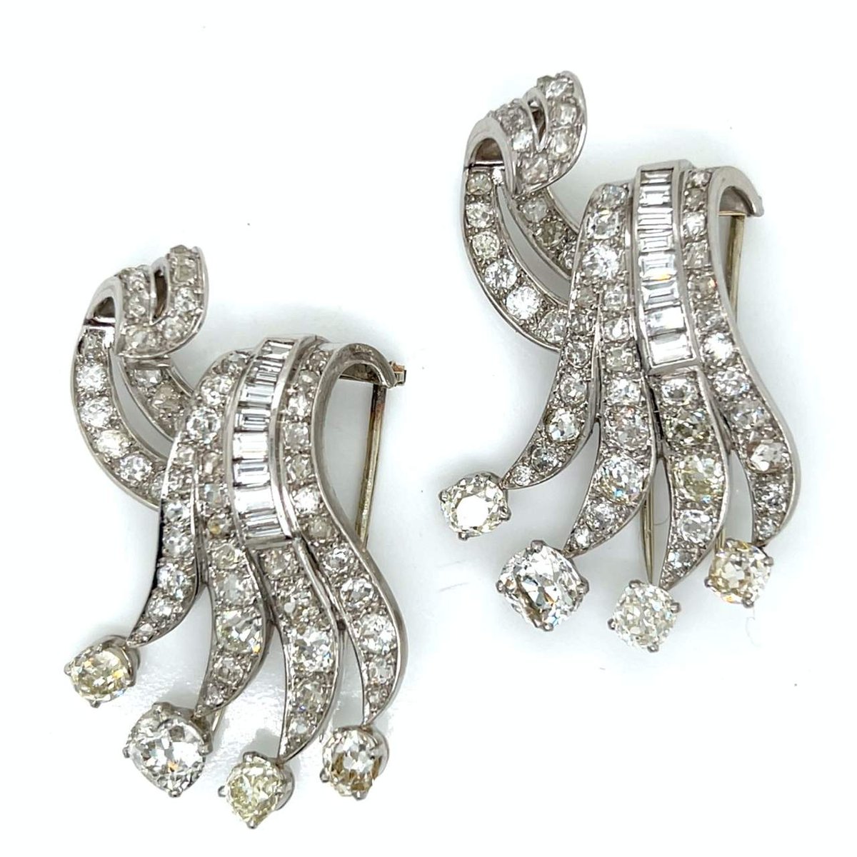 Art Deco Platinum 21.20 Ct. Diamond Clips/Brooches