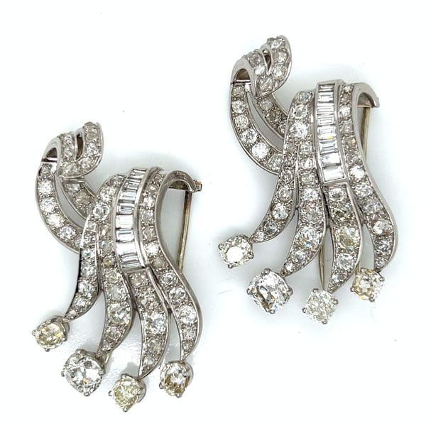 Art Deco Platinum 21.20 Ct. Diamond Clips/Brooches