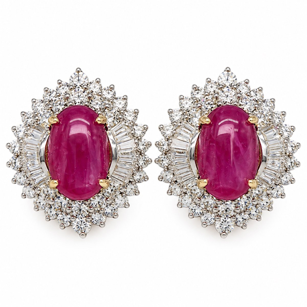 18K Yellow Gold Ruby & Diamond Earrings
