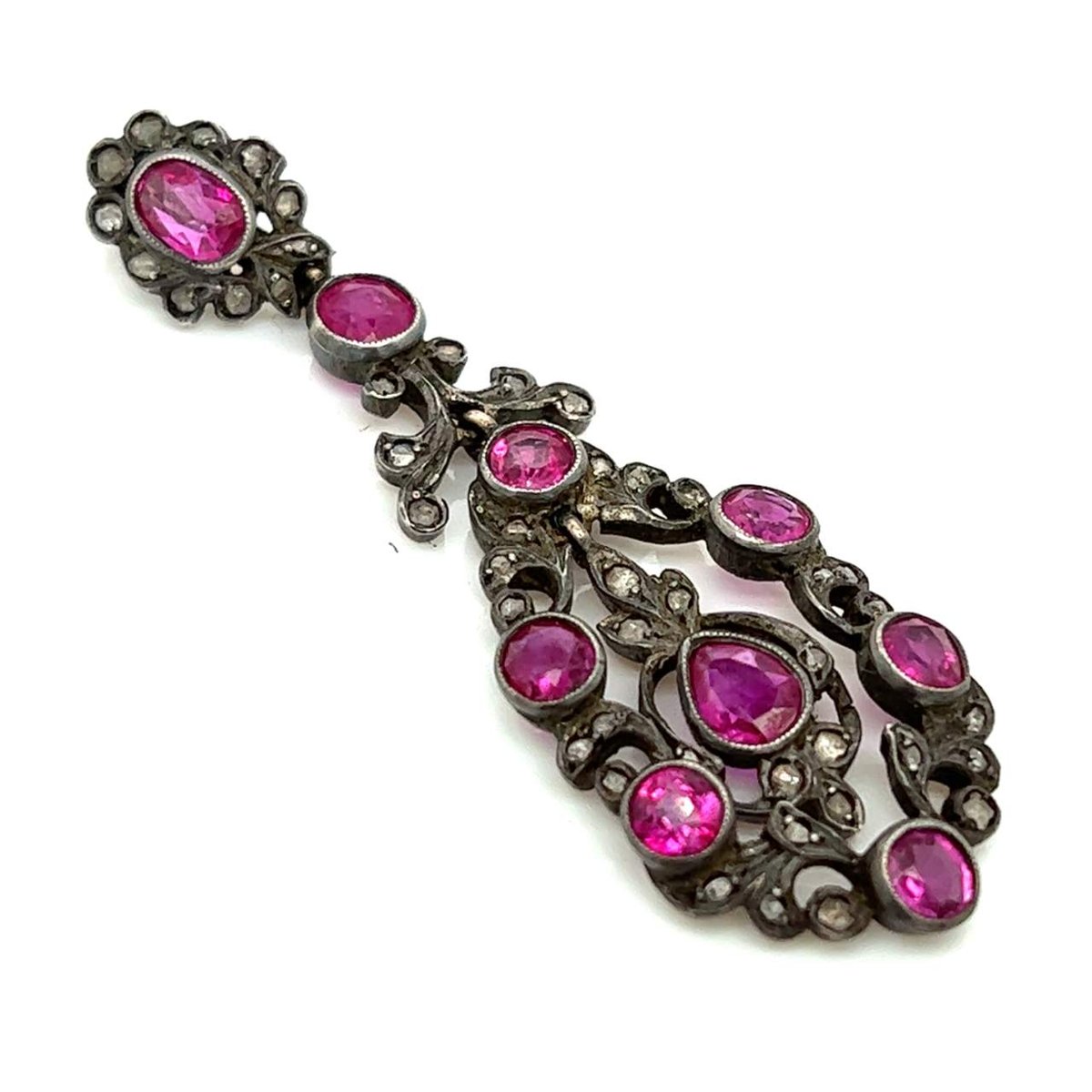 Victorian 18K & Silver Burma Ruby & Diamond Pendant