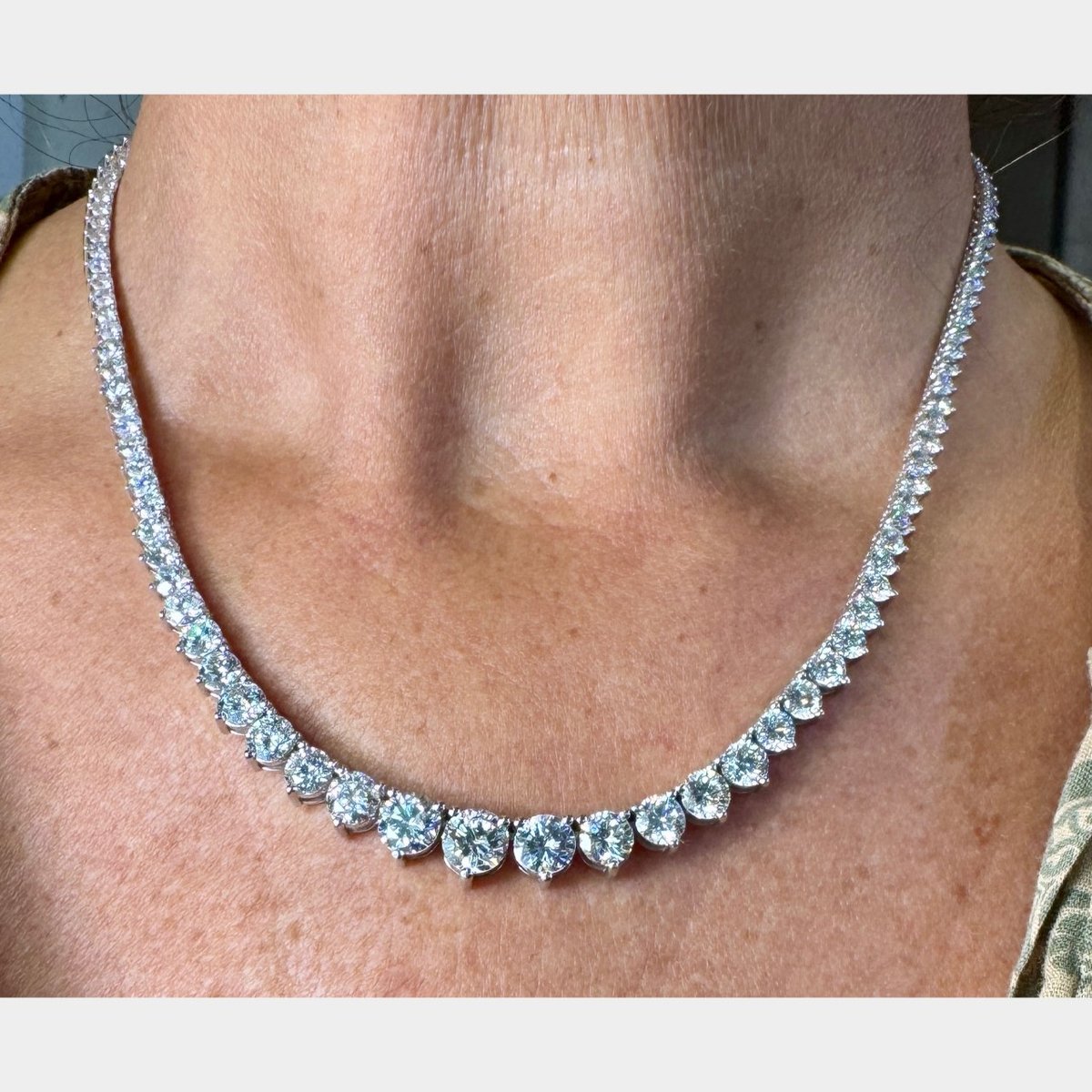 14K White Gold GIA Certified 23.10 Ct. Graduated Diamond Tennis Necklace