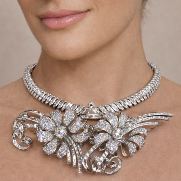 Art Deco Platinum Diamond Necklace/Clips