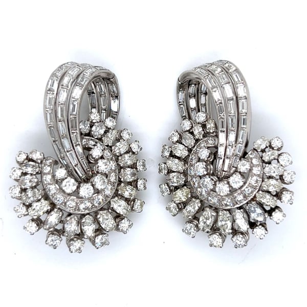 Art Deco Platinum & 18K White Gold 18.00 Ct. Diamond Earrings
