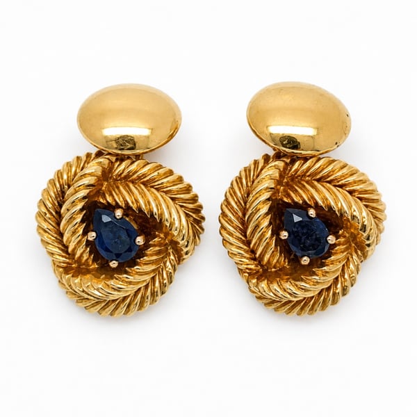CARTIER 1960's 18K Yellow Gold Sapphire Cufflinks