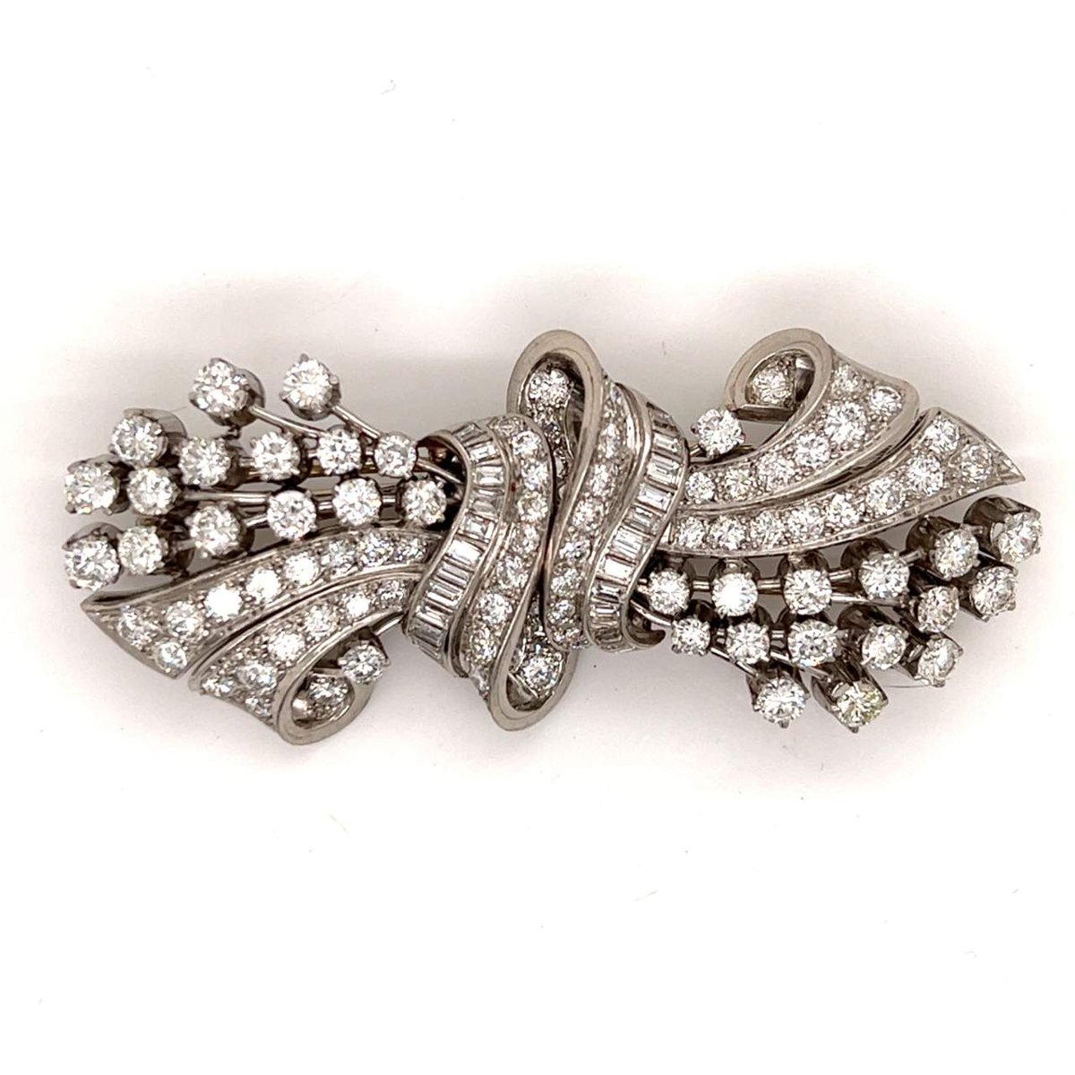 Art Deco Platinum 12.80 Ct. Diamond Clips/Brooch
