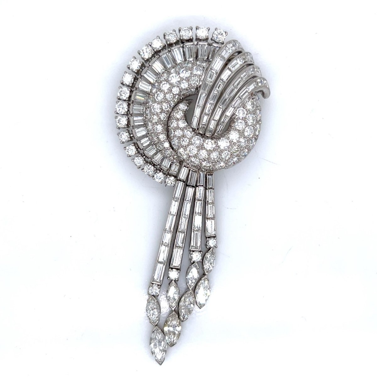Art Deco Platinum 27.70 Ct. Diamond Brooch
