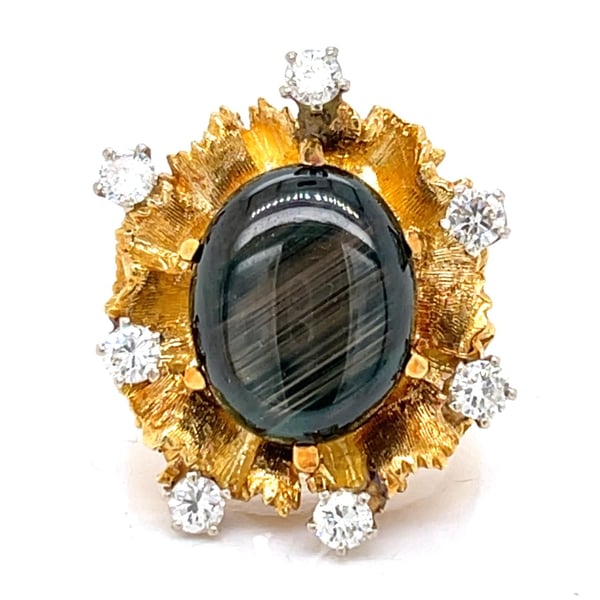 1960’S 18K Yellow Gold Star Sapphire & Diamond Ring