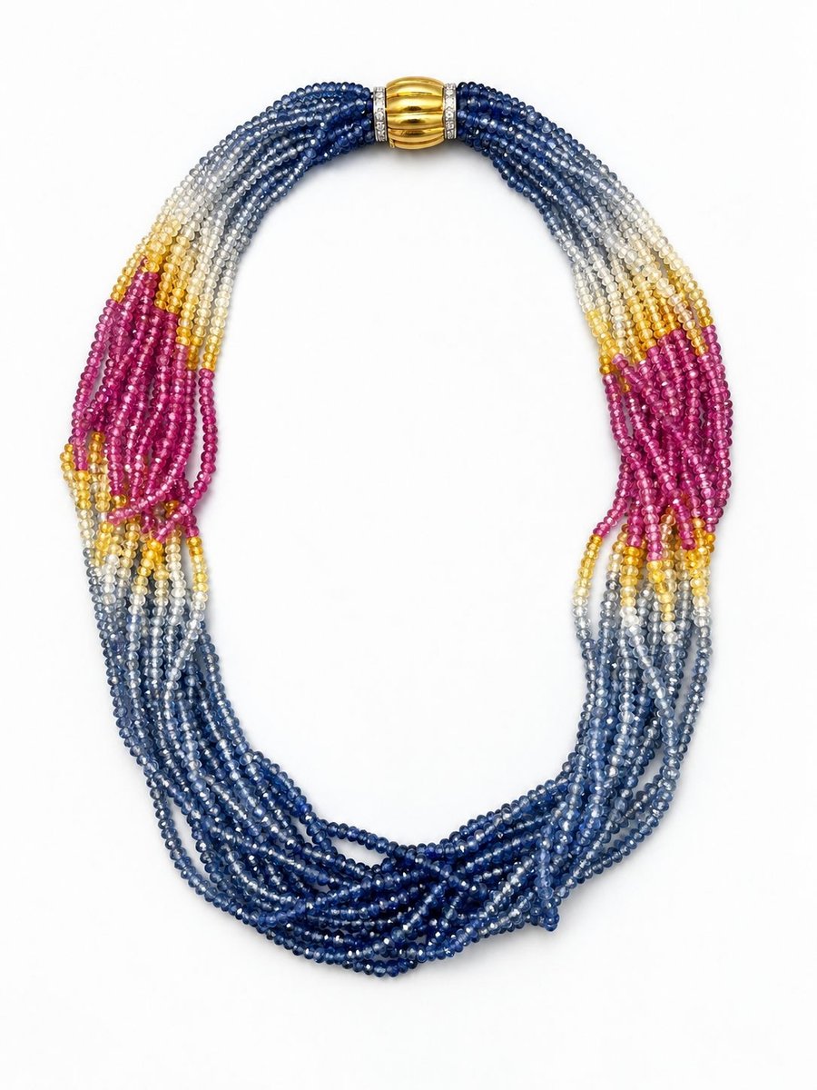 18K Yellow Gold Multicolor Sapphire Necklace