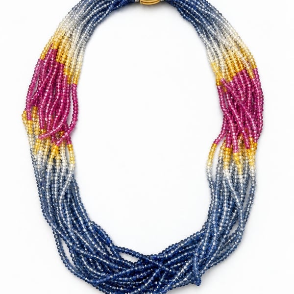 18K Yellow Gold Multicolor Sapphire Necklace