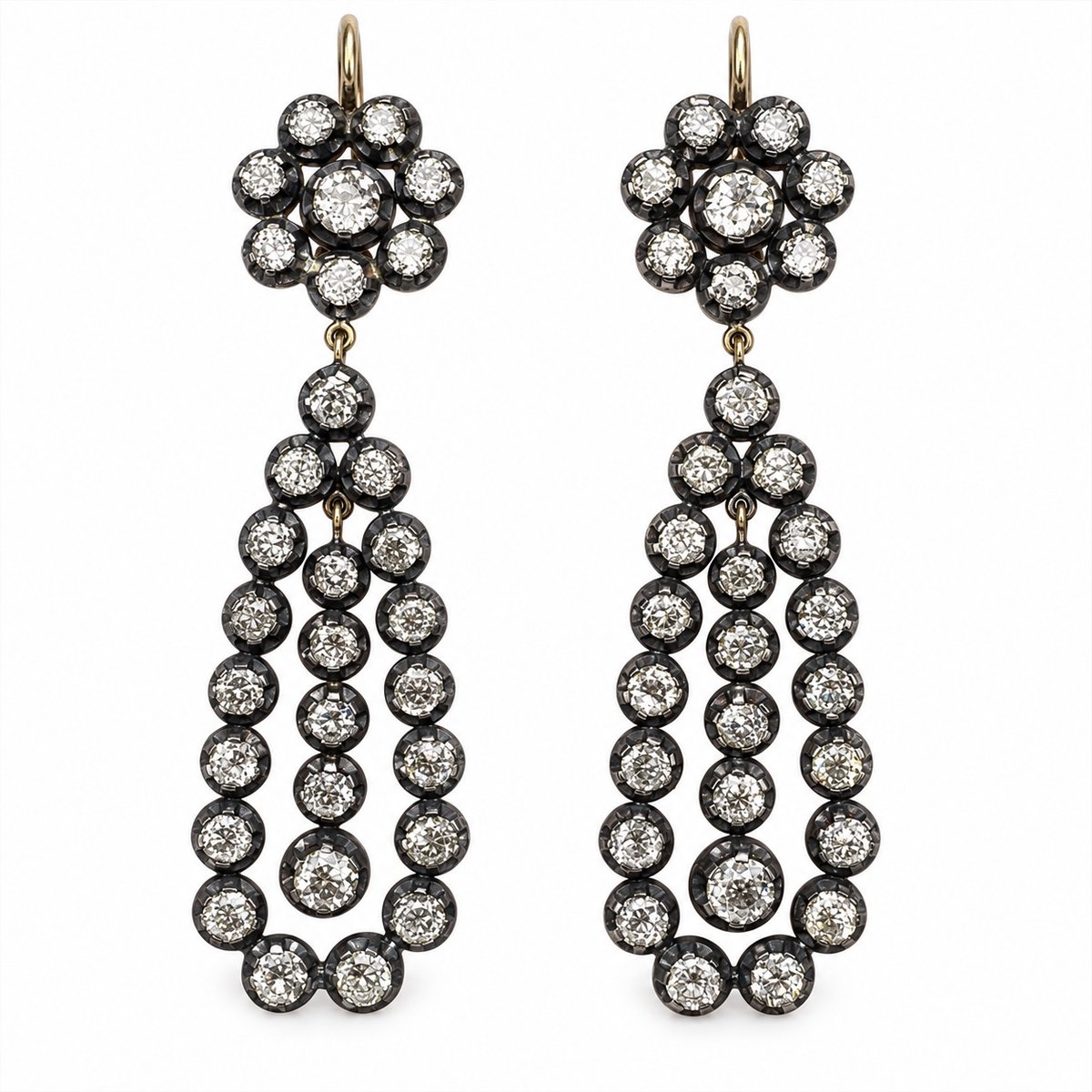 18K Yellow Gold & Silver Top 10.70 Ct. Diamond Earrings