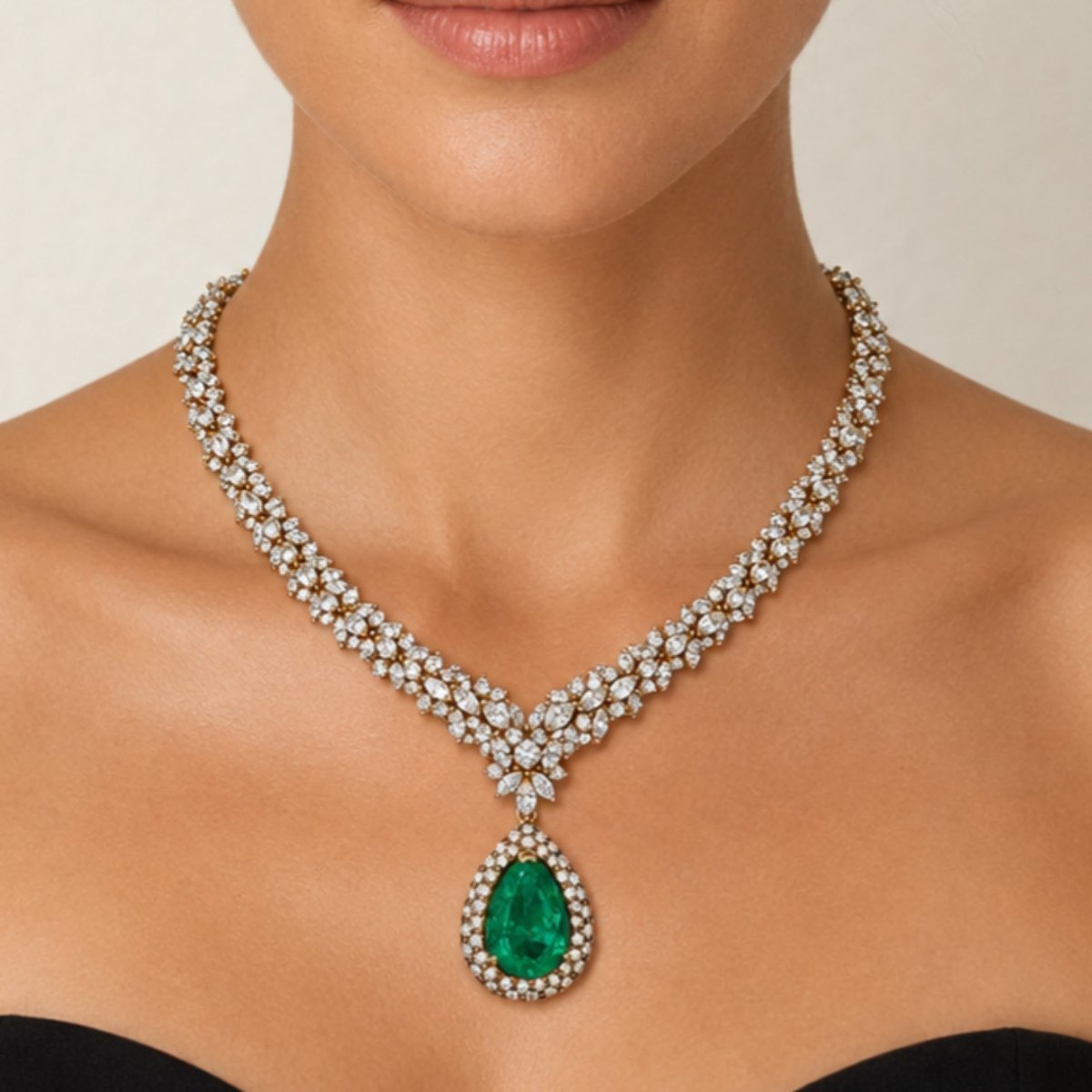 18K Yellow Gold SSEF Certified Colombian Emerald & Diamond Day/Night Necklace
