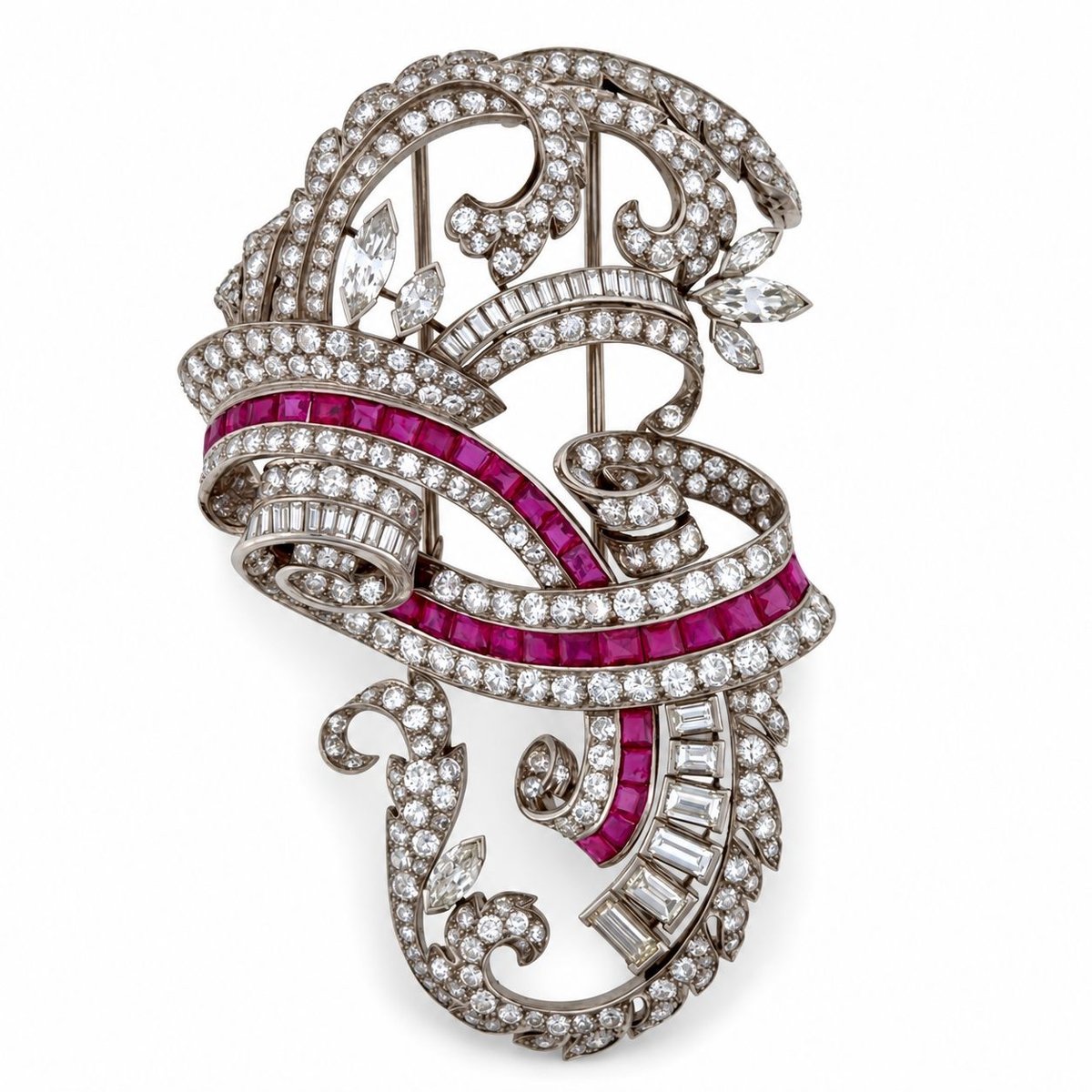 Art Deco Platinum Burma No-heat Ruby & Diamond Brooch