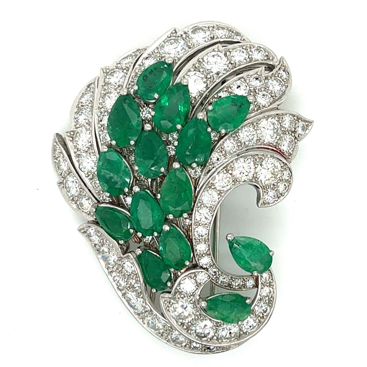 Platinum Emerald & Diamond Brooch