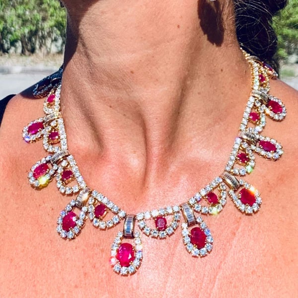Yellow Gold Diamond and Ruby Necklace