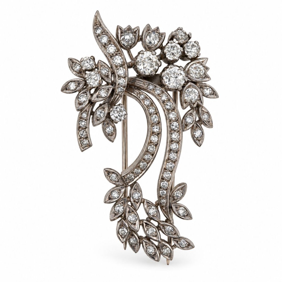 1950's Platinum 3.50 Ct. Diamond Brooch