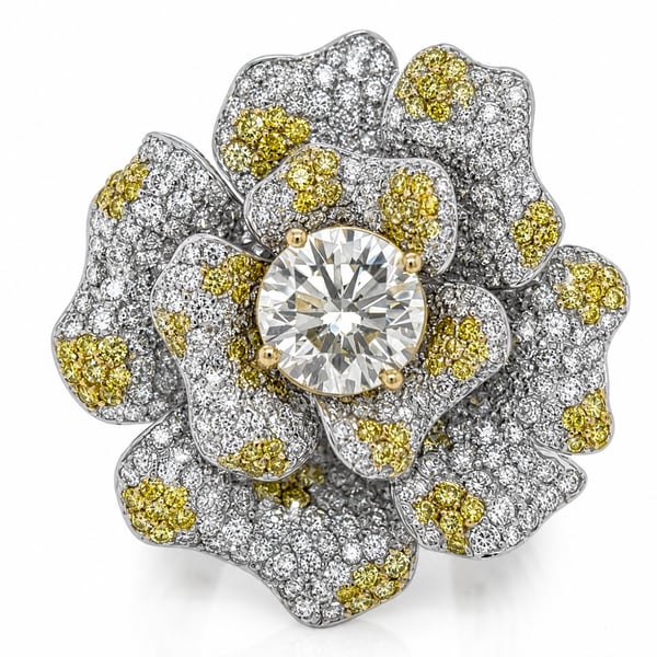 18K White Gold GIA Certified Diamond Flower Ring