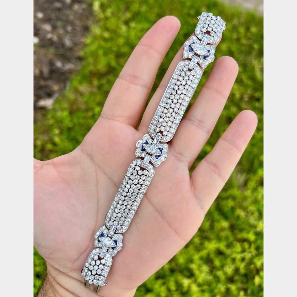 Art Deco Platinum 24.30 Ct. Diamond & Sapphire Bracelet