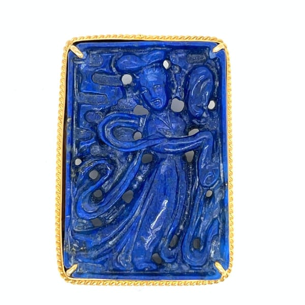 1960’s 14K Yellow Gold Carved Lapis Lazuli Brooch