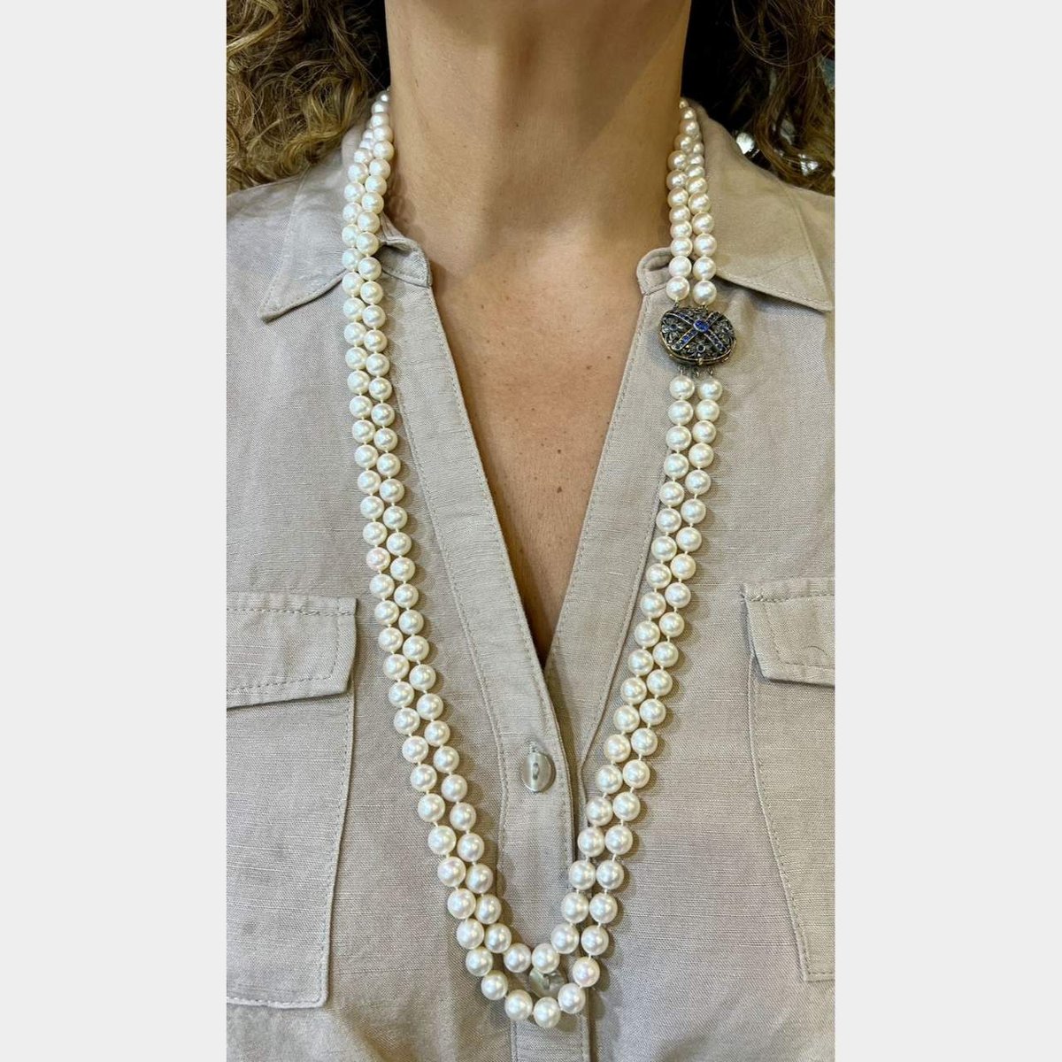 18K Cultured Pearl Sapphire & Diamond Necklace