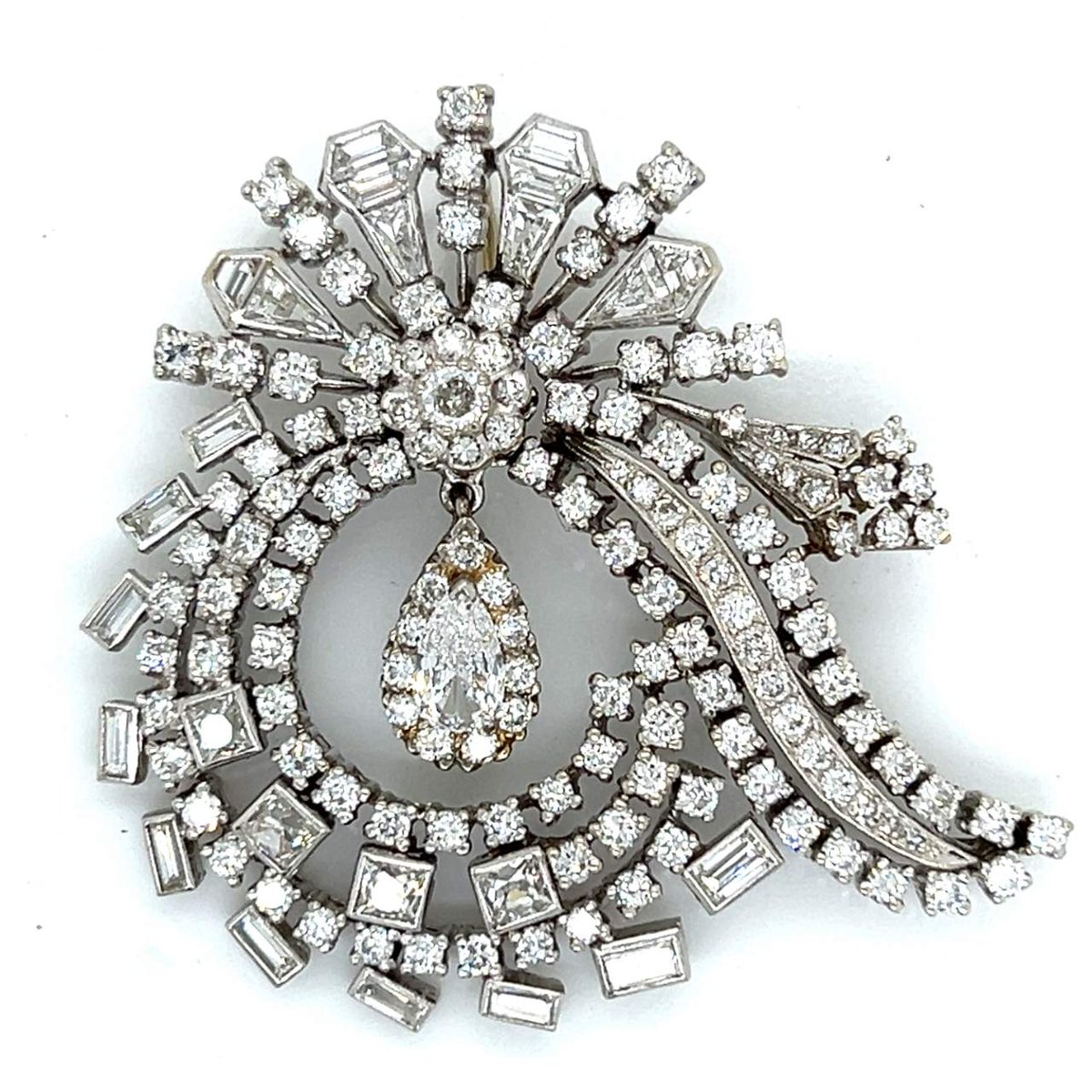 14K White Gold 6.00 Ct. Diamond Brooch
