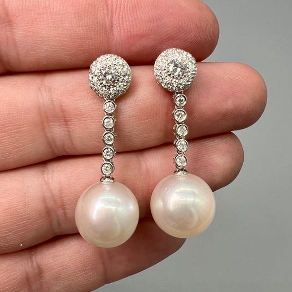 14K White Gold South Sea Pearl & Diamond Earrings
