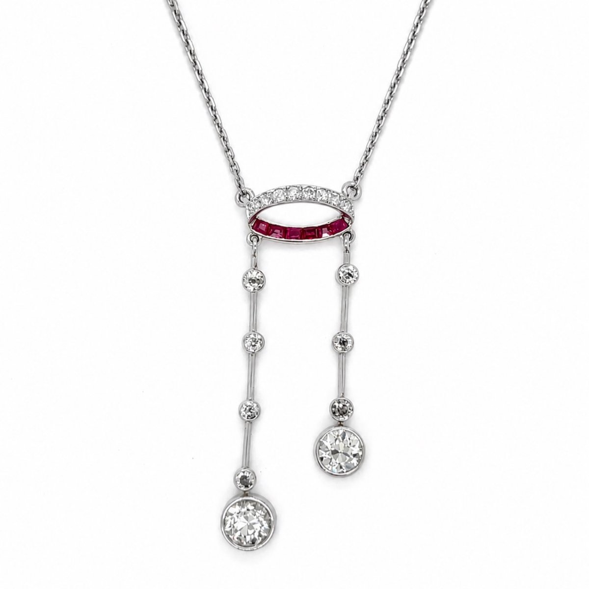 Art Deco Platinum Diamond & Ruby Necklace
